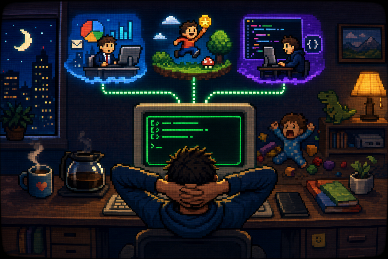 work & play & dev &: job control for the sleep-deprived